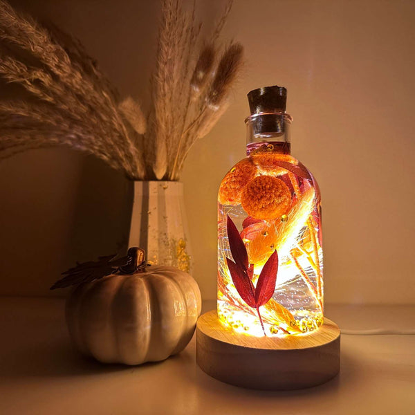 Autumn Glow - Handmade Fall Foliage Resin Art Bottle with LED Light