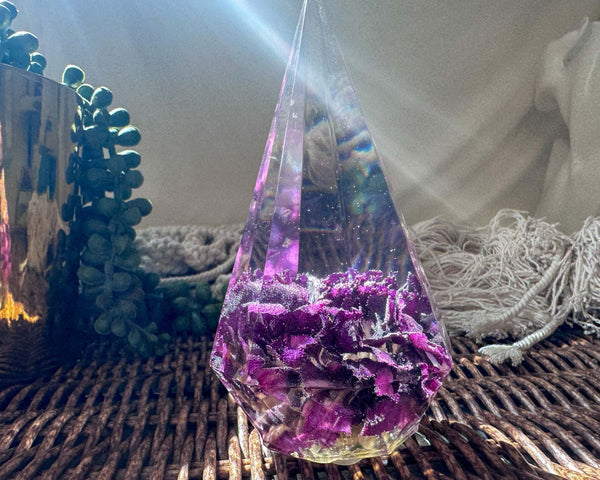 Enchanting Purple Carnation Resin Ring Holder - Handmade Floral Decor