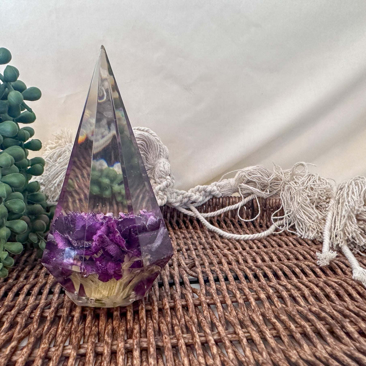 Enchanting Purple Carnation Resin Ring Holder - Handmade Floral Decor