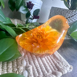 Handmade Sunlit Dahlia Resin Bird - Dried Flower Botanical Home Decor