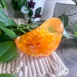 Handmade Sunlit Dahlia Resin Bird - Dried Flower Botanical Home Decor