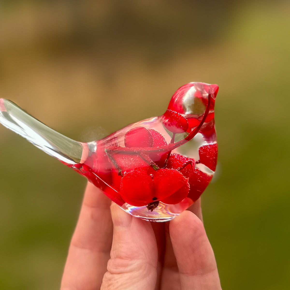 FALL FREE GIFT - Handmade Red Berry Cardinal Resin Bird Decor