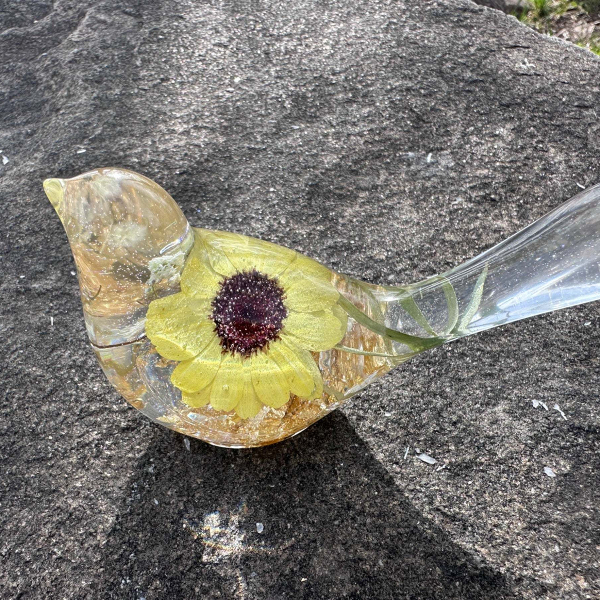 Sunflower Sunny Songibrd - Handmade Pressed Flower Resin Bird Decor