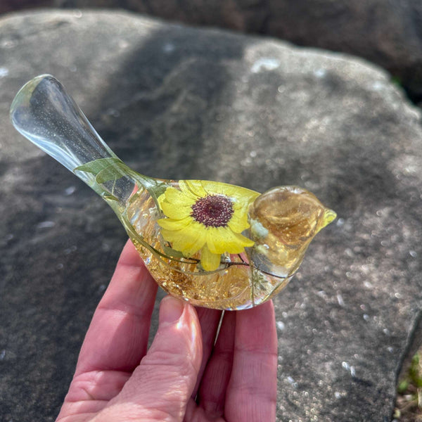 Sunflower Sunny Songibrd - Handmade Pressed Flower Resin Bird Decor