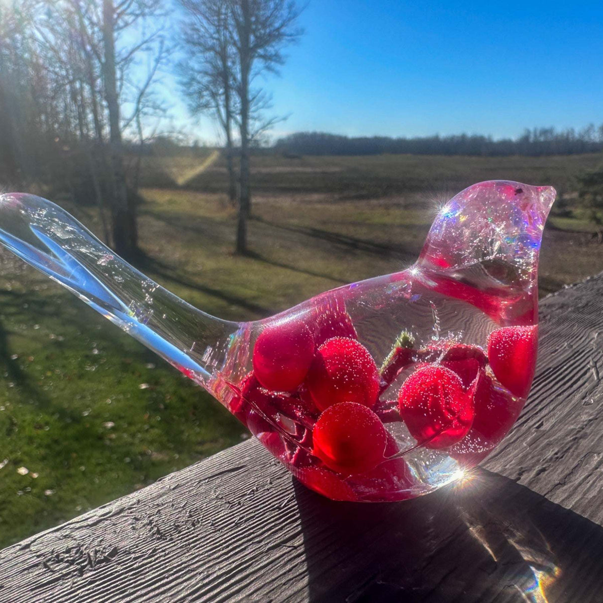 Berry Red Cardinal - Handmade Red Berry Resin Bird Home Decor