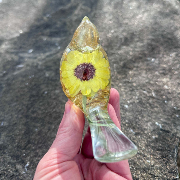 Sunflower Sunny Songibrd - Handmade Pressed Flower Resin Bird Decor