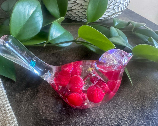 Berry Red Cardinal - Handmade Red Berry Resin Bird Home Decor