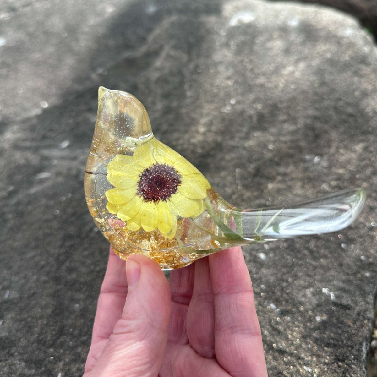 Sunflower Sunny Songibrd - Handmade Pressed Flower Resin Bird Decor