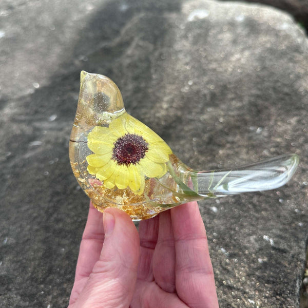 Sunflower Sunny Songibrd - Handmade Pressed Flower Resin Bird Decor