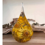 Summer Solstice  Sunflower resin ring holder featuring a real yellow sunflower and gold leaf accents.