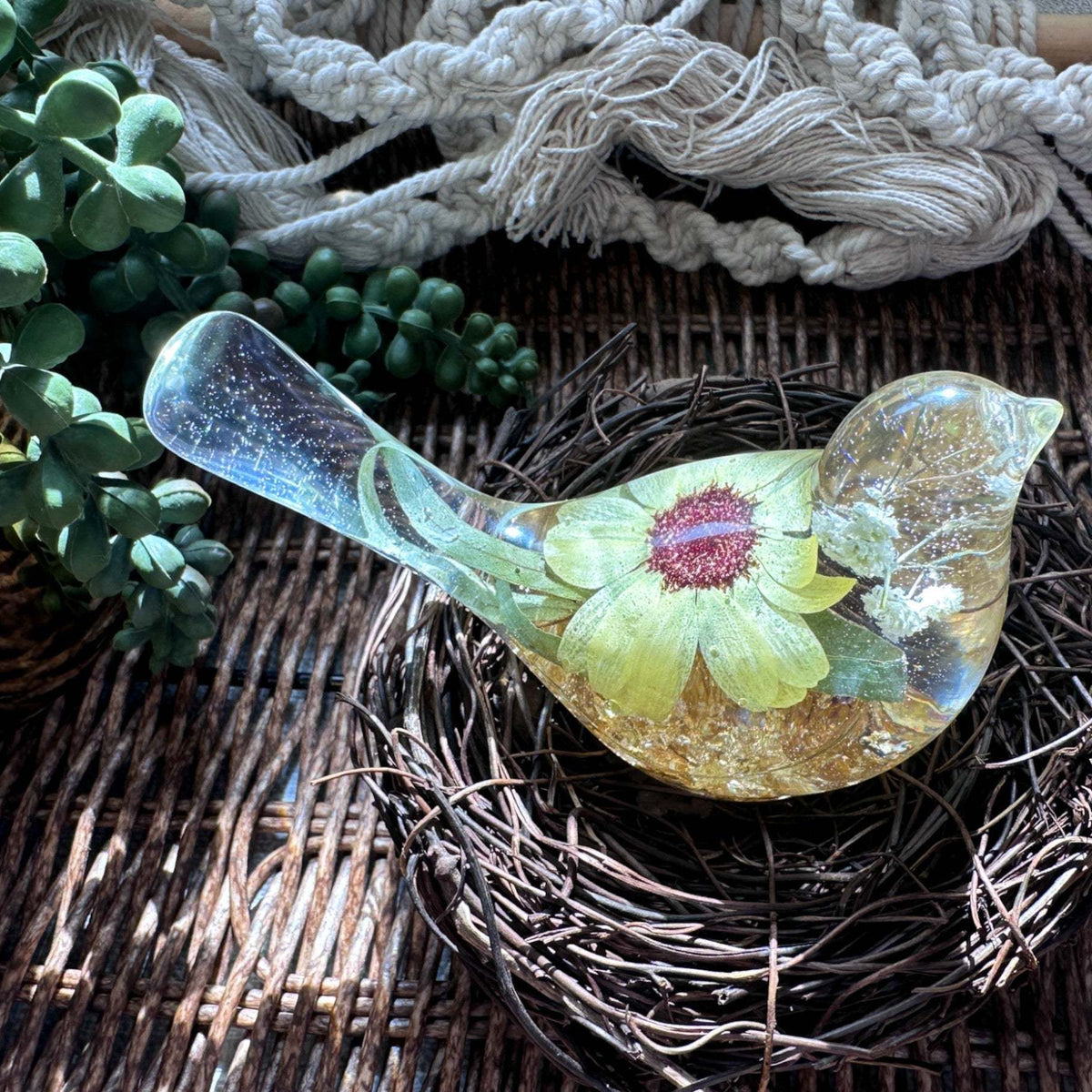 Sunflower Sunny Songibrd - Handmade Pressed Flower Resin Bird Decor