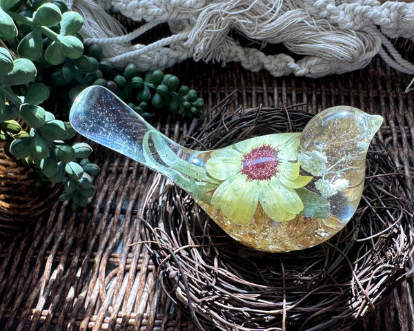Sunflower Sunny Songibrd - Handmade Pressed Flower Resin Bird Decor