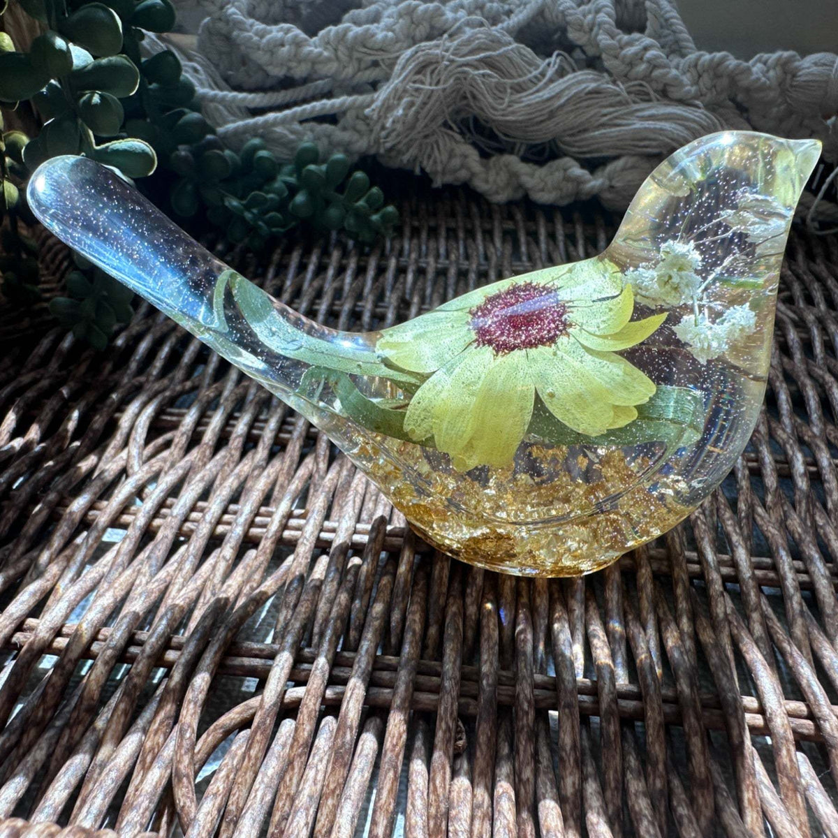 Sunflower Sunny Songibrd - Handmade Pressed Flower Resin Bird Decor