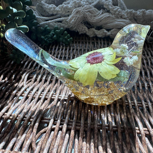 Sunflower Sunny Songibrd - Handmade Pressed Flower Resin Bird Decor