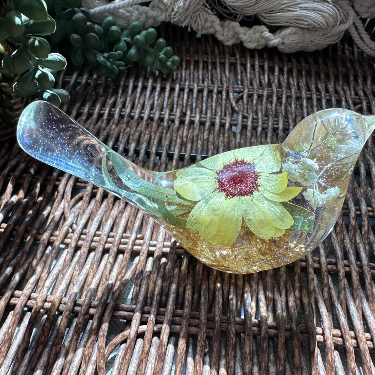 Sunflower Sunny Songibrd - Handmade Pressed Flower Resin Bird Decor