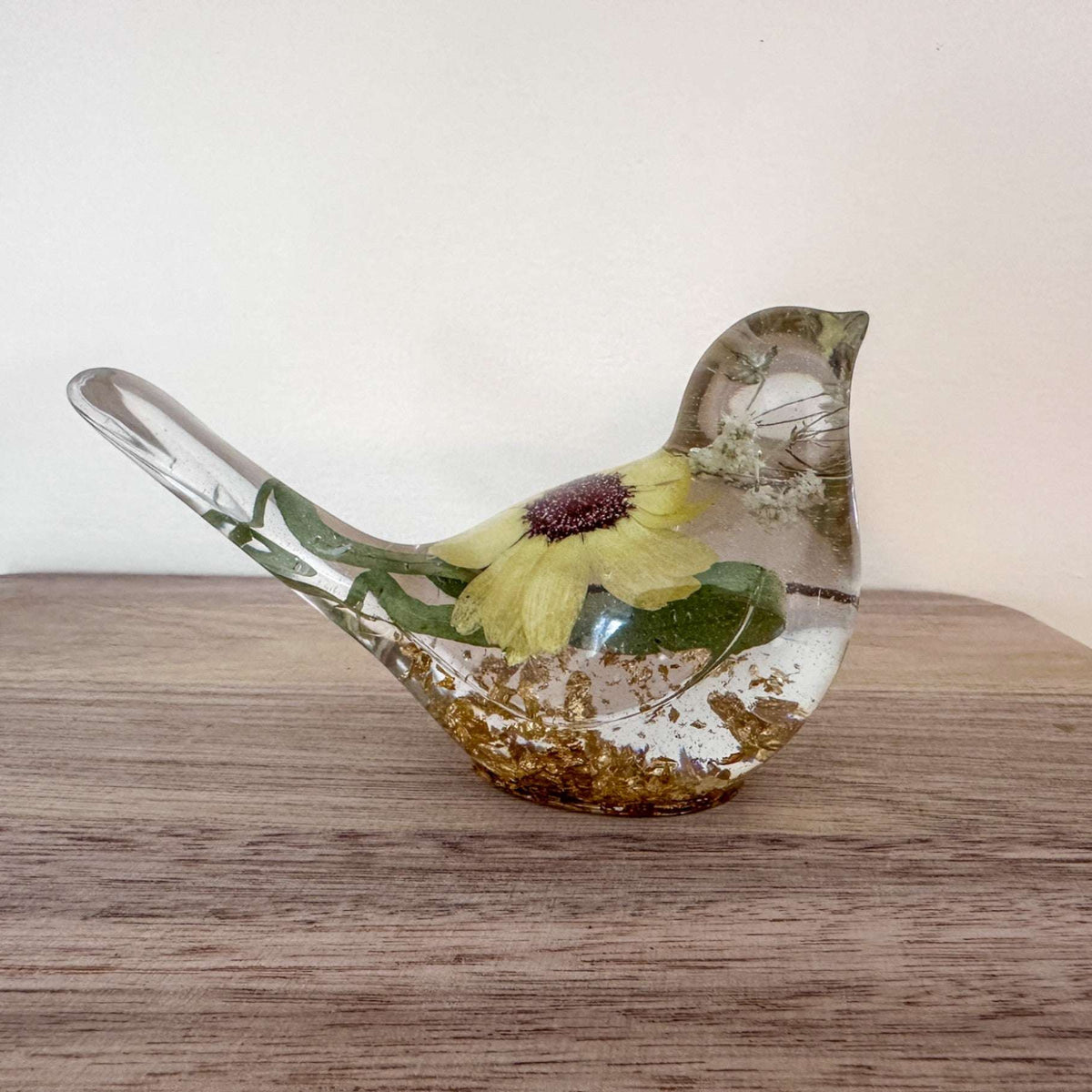 Sunflower Sunny Songibrd - Handmade Pressed Flower Resin Bird Decor