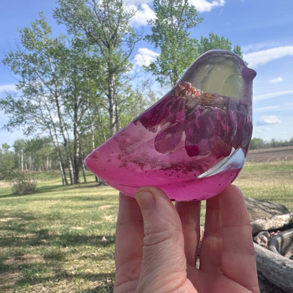 Handmade Resin Bird "Zinnia Serenade" - Real Dried Flower Resin Decor
