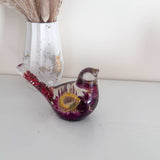 Whimsical Whispers - Handmade Burgundy Strawflower Blooms Resin Bird