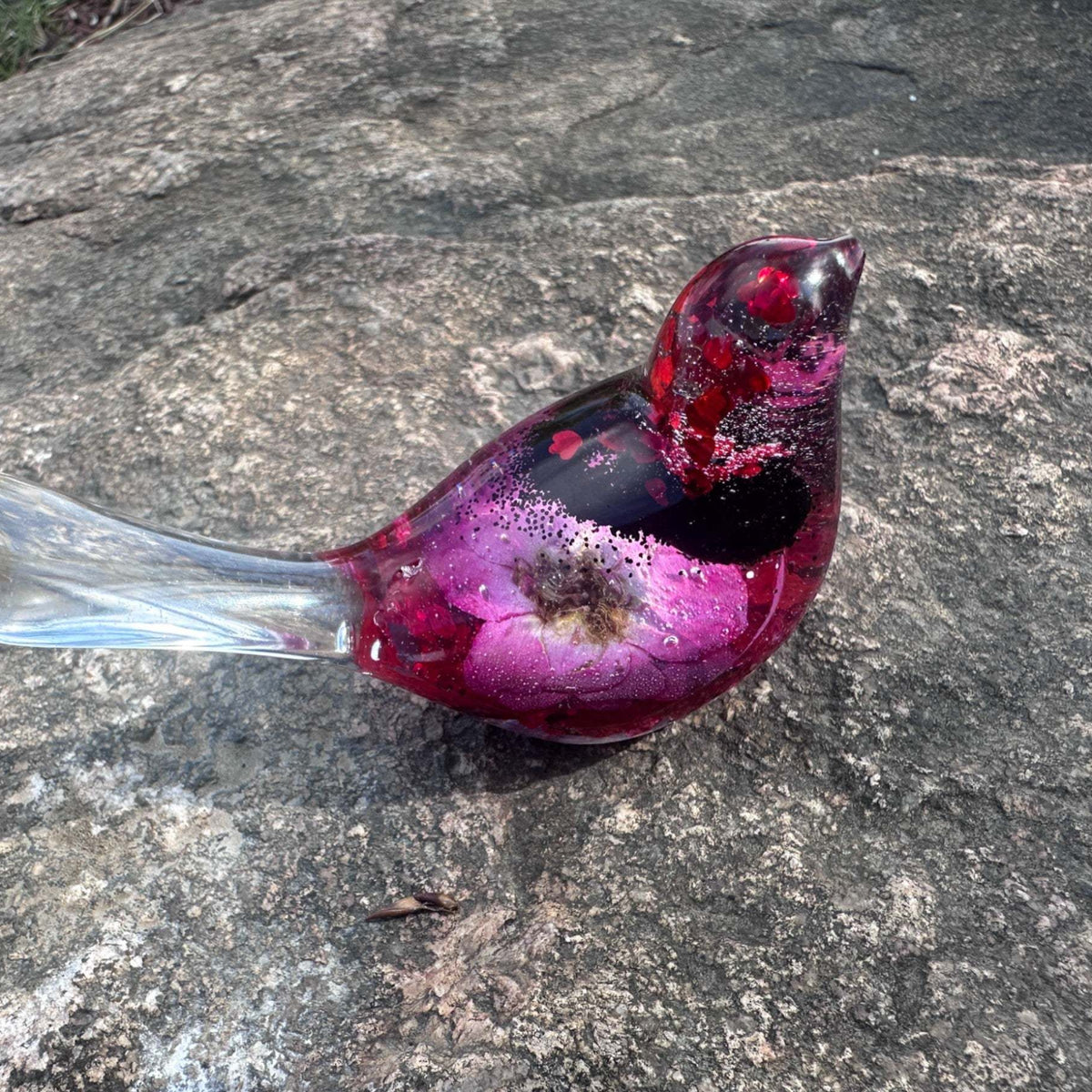 Rose Crimson Cardinal Pair – Resin Birds with Red Roses & Glitter