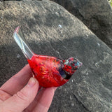 Handmade Crimson Melody  Songbird – Resin Art Bird with Real Flowers