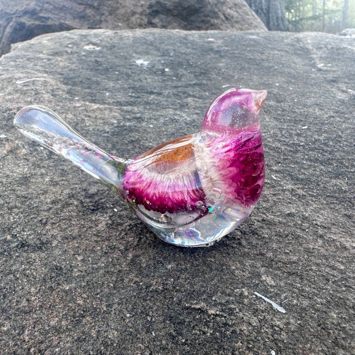 Enchanted Strawflower Handmade Resin Bird with Fluorite Gemstones