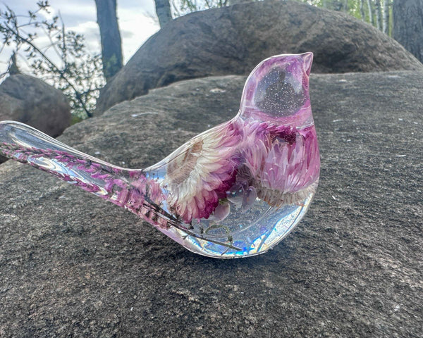Enchanted Strawflower Handmade Resin Bird with Fluorite Gemstones