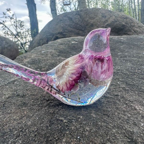 Enchanted Strawflower Handmade Resin Bird with Fluorite Gemstones