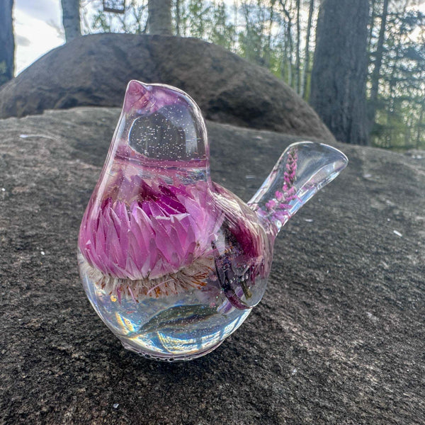 Enchanted Strawflower Handmade Resin Bird with Fluorite Gemstones