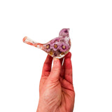 Pink Blossom botanical resin bird with real flowers and fluorite stones