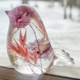 Spring Song Handmade Resin Bird with Pink Flowers & Fluorite Gemstones