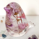 Spring Song Handmade Resin Bird with Pink Flowers & Fluorite Gemstones