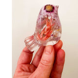 Spring Song Handmade Resin Bird with Pink Flowers & Fluorite Gemstones