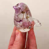 Spring Song Handmade Resin Bird with Pink Flowers & Fluorite Gemstones