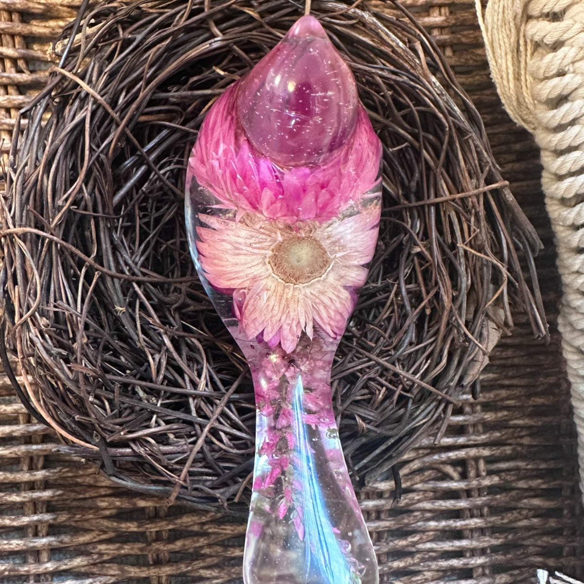 Enchanted Strawflower Handmade Resin Bird with Fluorite Gemstones