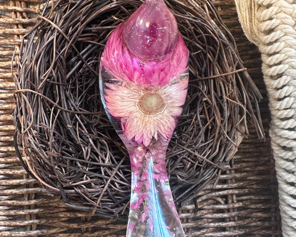 Enchanted Strawflower Handmade Resin Bird with Fluorite Gemstones