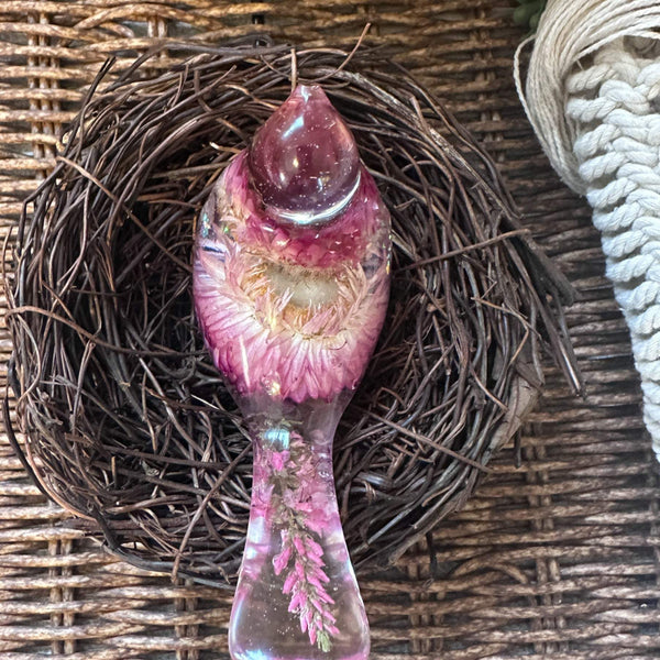 Enchanted Strawflower Handmade Resin Bird with Fluorite Gemstones