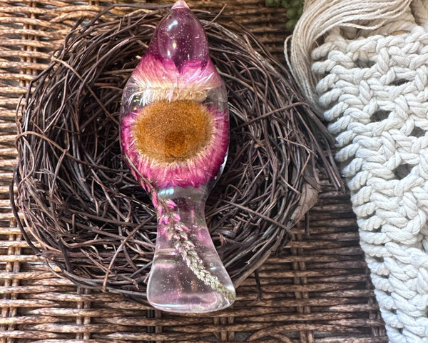 Enchanted Strawflower Handmade Resin Bird with Fluorite Gemstones