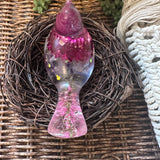 Enchanted Strawflower Handmade Resin Bird with Fluorite Gemstones