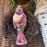 Enchanted Strawflower Handmade Resin Bird with Fluorite Gemstones