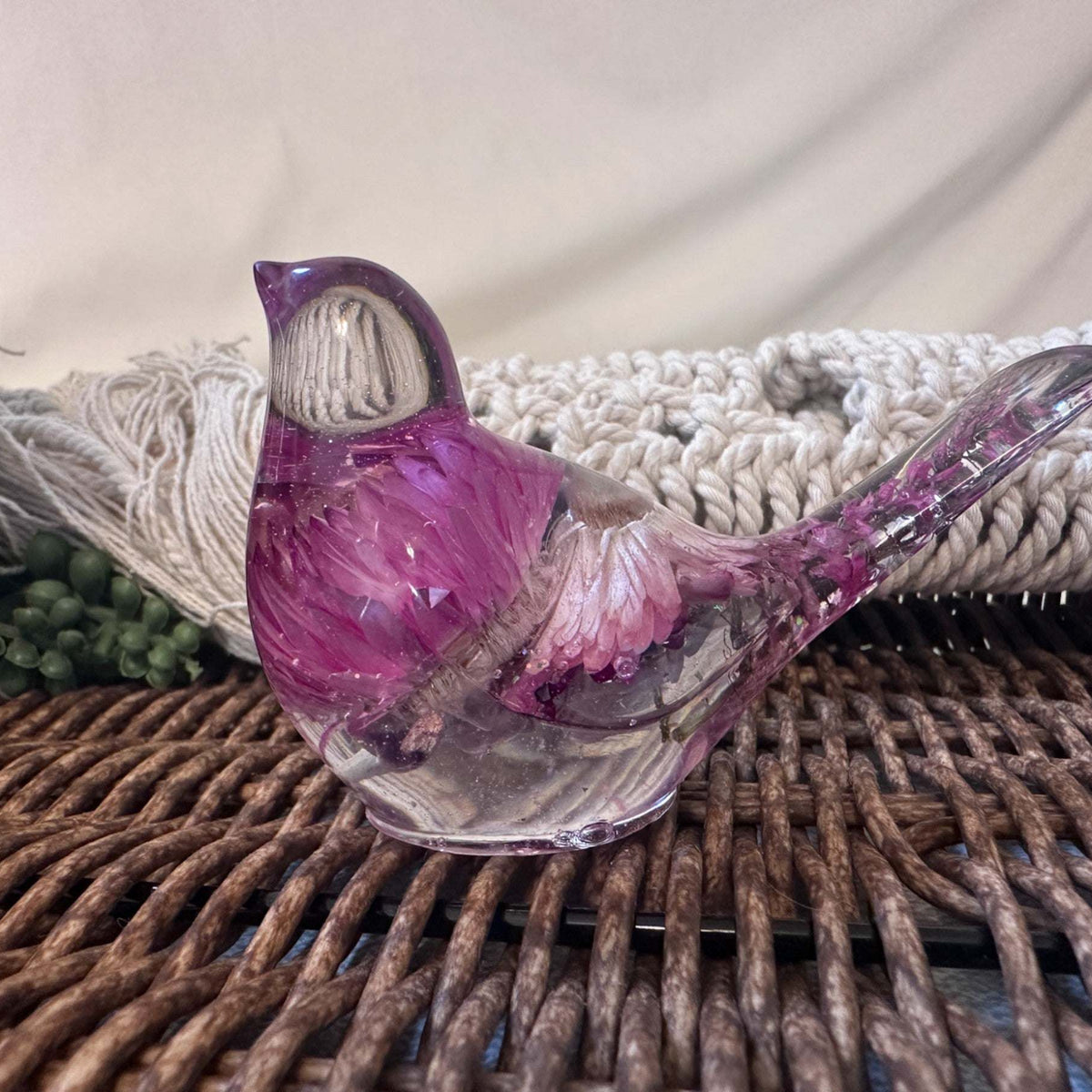 Enchanted Strawflower Handmade Resin Bird with Fluorite Gemstones