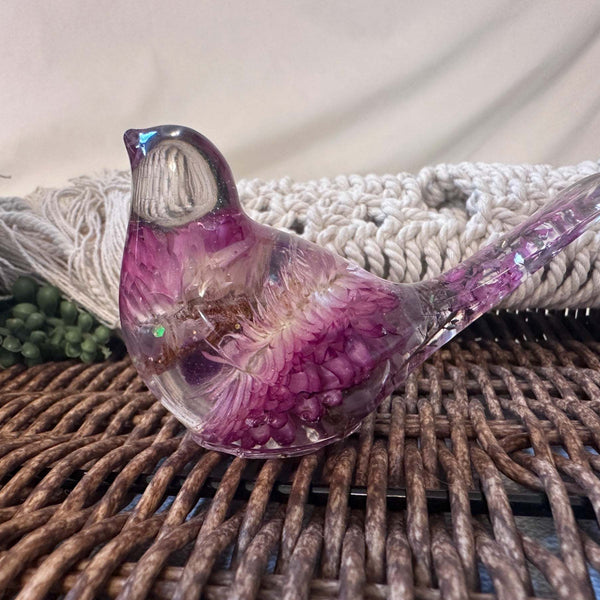 Enchanted Strawflower Handmade Resin Bird with Fluorite Gemstones