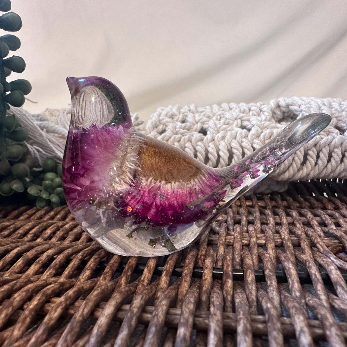 Enchanted Strawflower Handmade Resin Bird with Fluorite Gemstones
