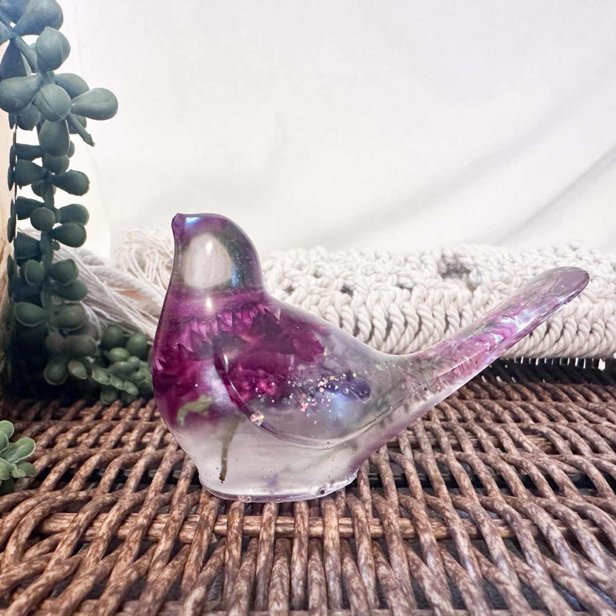 Enchanted Strawflower Handmade Resin Bird with Fluorite Gemstones