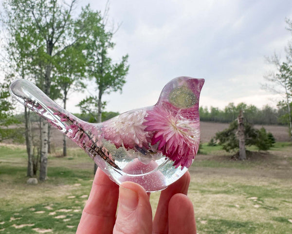 Strawflower Enchanted Bloom Fluorite Gemstone Handmade Resin Bird