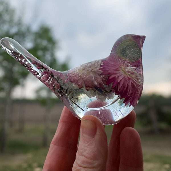 Strawflower Enchanted Bloom Fluorite Gemstone Handmade Resin Bird