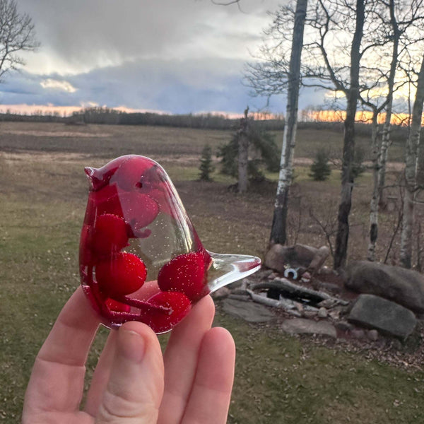 Crimson Berry Songbird - Handmade Red Berry Cardinal Resin Bird