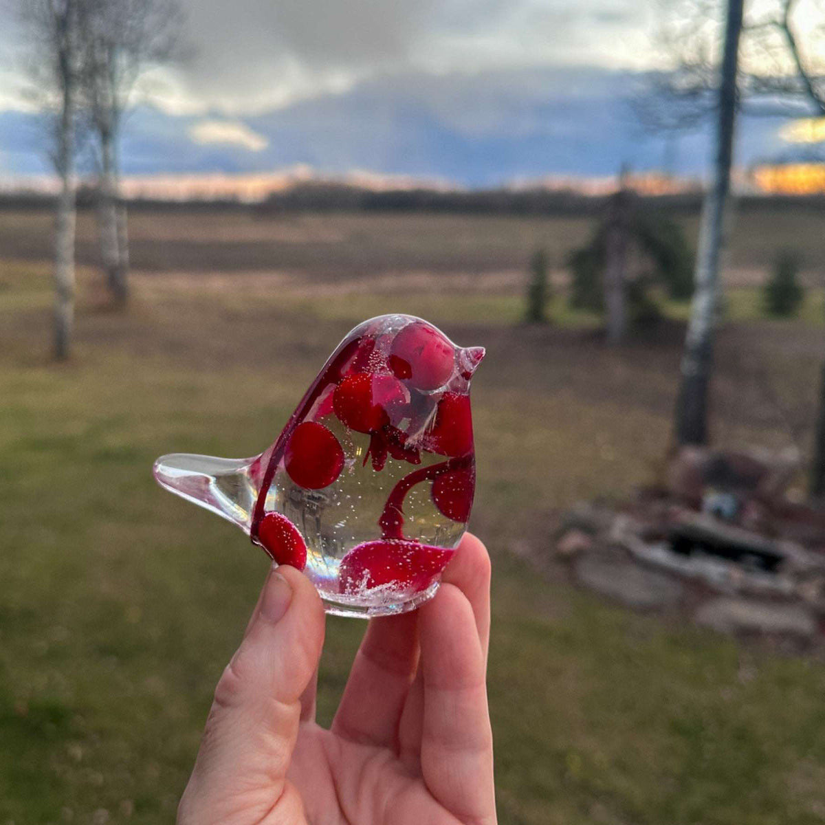 Crimson Berry Songbird - Handmade Red Berry Cardinal Resin Bird