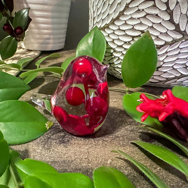 Crimson Berry Songbird - Handmade Red Berry Cardinal Resin Bird