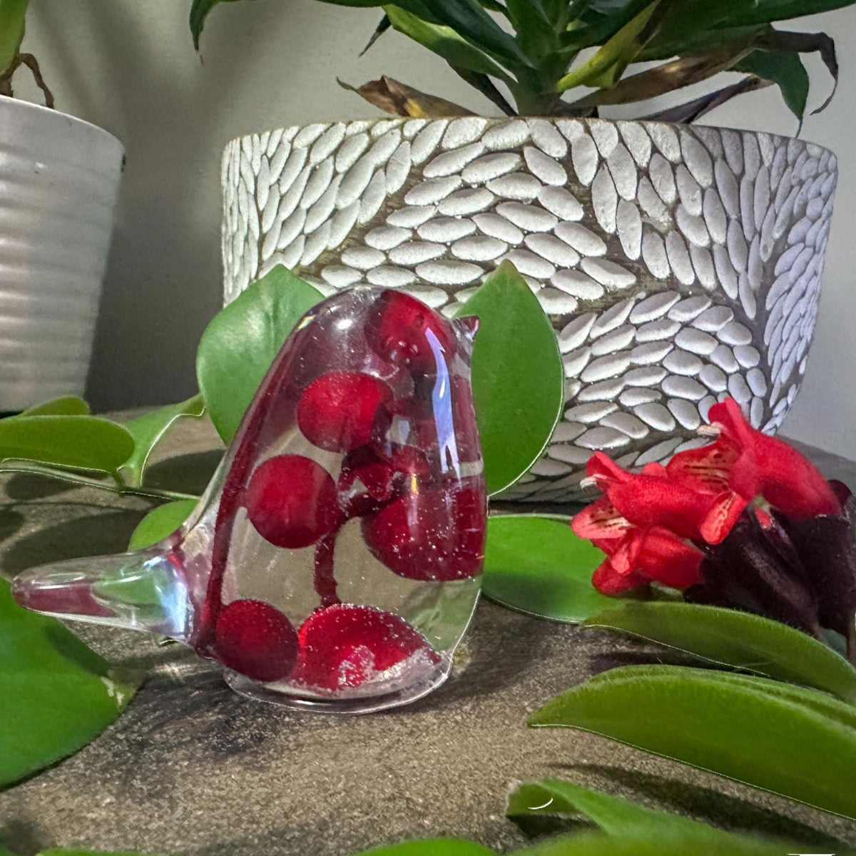 Crimson Berry Songbird - Handmade Red Berry Cardinal Resin Bird