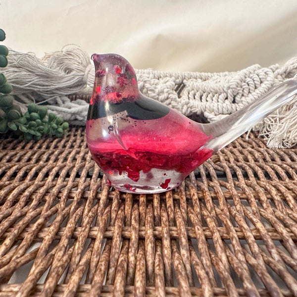 Cardinal Heartsong Pair – Handmade Resin Birds with Flowers & Glitter